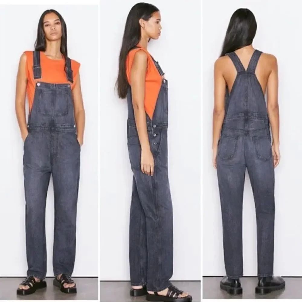 Revolve NEW Frame Denim Classic Overalls in Color Blackwater (Missing Button)
